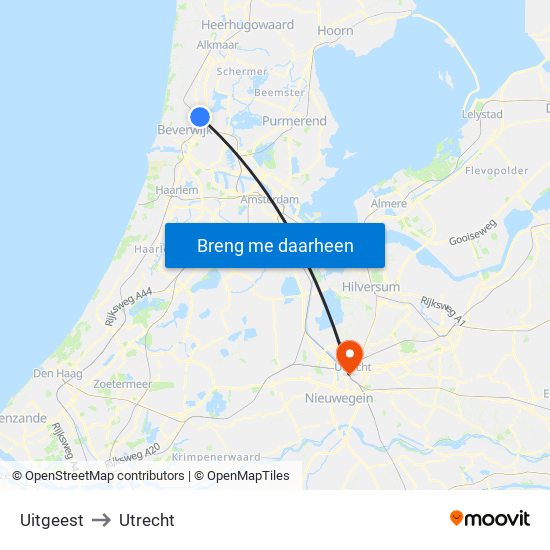 Uitgeest to Utrecht map