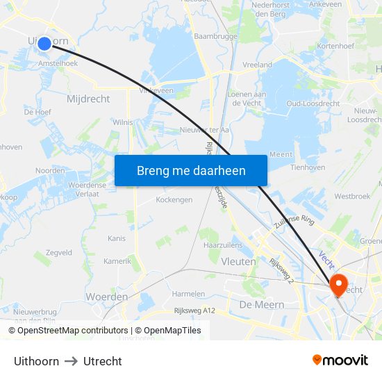 Uithoorn to Utrecht map
