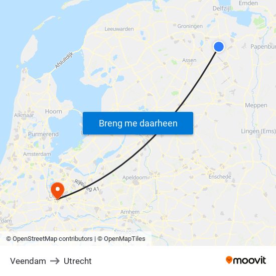 Veendam to Utrecht map