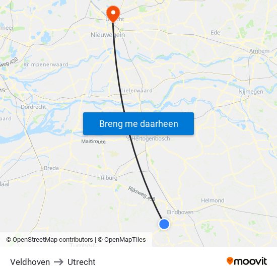 Veldhoven to Utrecht map