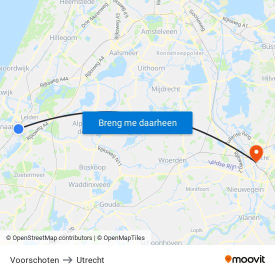 Voorschoten to Utrecht map