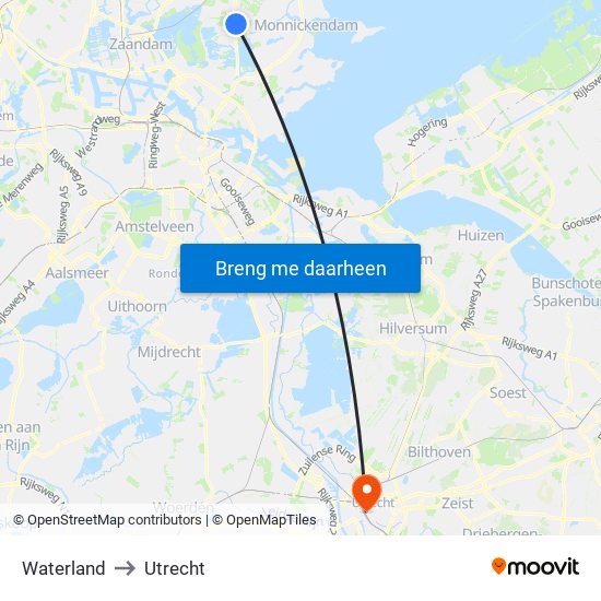 Waterland to Utrecht map