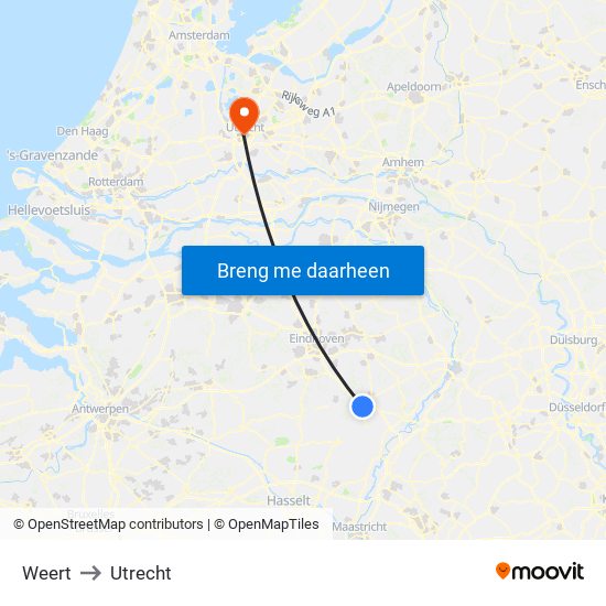 Weert to Utrecht map