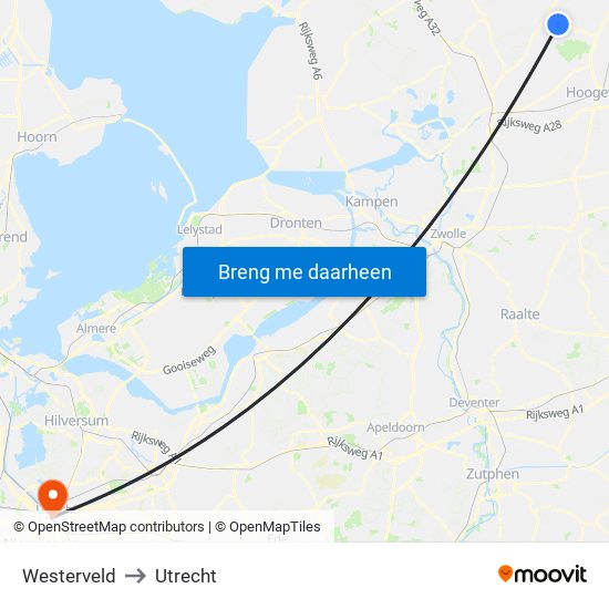 Westerveld to Utrecht map