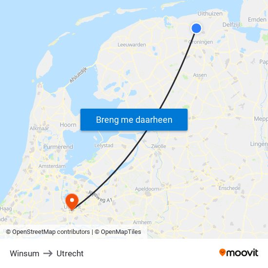 Winsum to Utrecht map