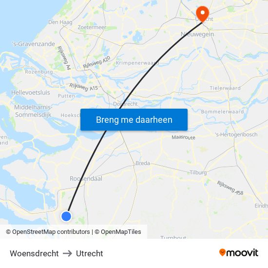 Woensdrecht to Utrecht map