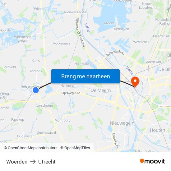 Woerden to Utrecht map
