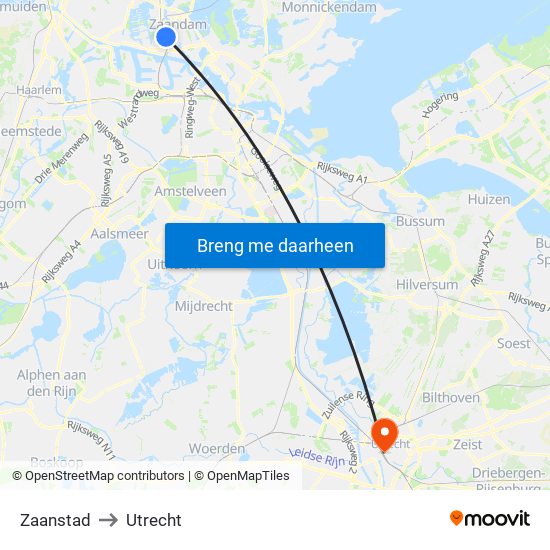 Zaanstad to Utrecht map