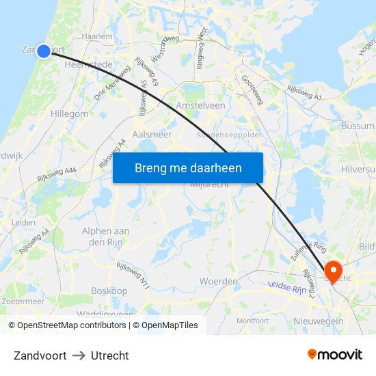 Zandvoort to Utrecht map
