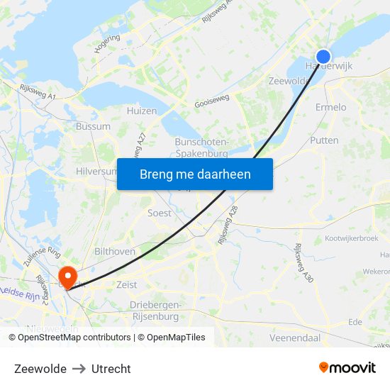 Zeewolde to Utrecht map