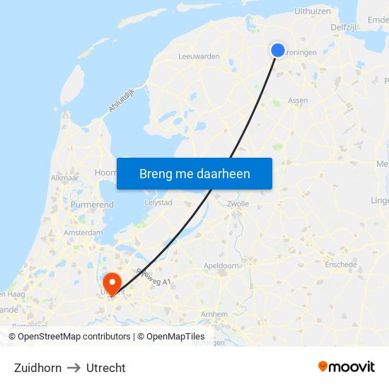 Zuidhorn to Utrecht map