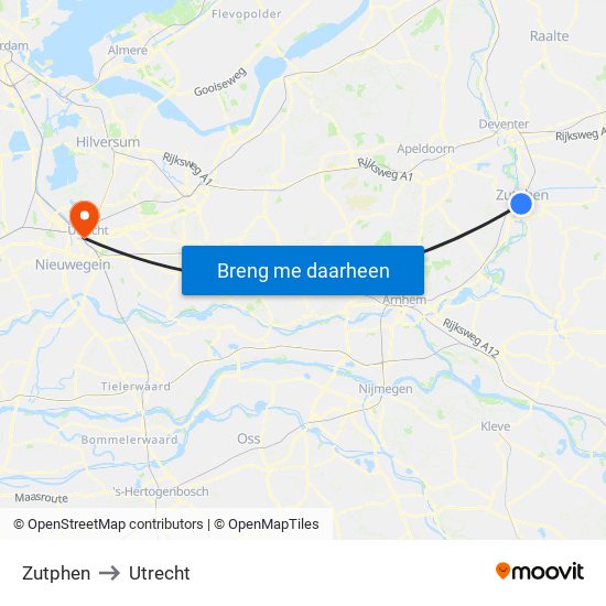 Zutphen to Utrecht map