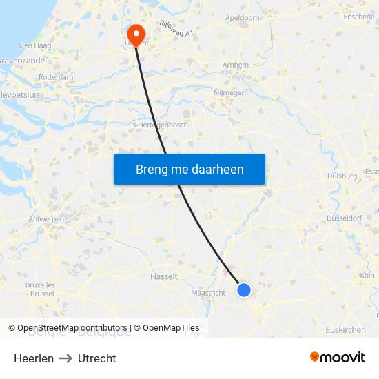 Heerlen to Utrecht map