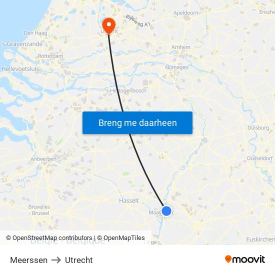 Meerssen to Utrecht map