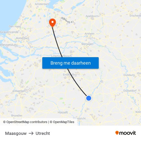 Maasgouw to Utrecht map