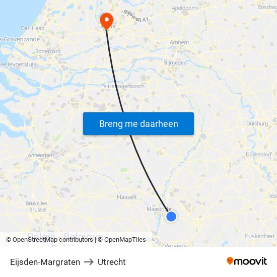 Eijsden-Margraten to Utrecht map
