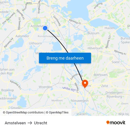 Amstelveen to Utrecht map