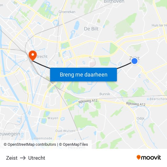 Zeist to Utrecht map