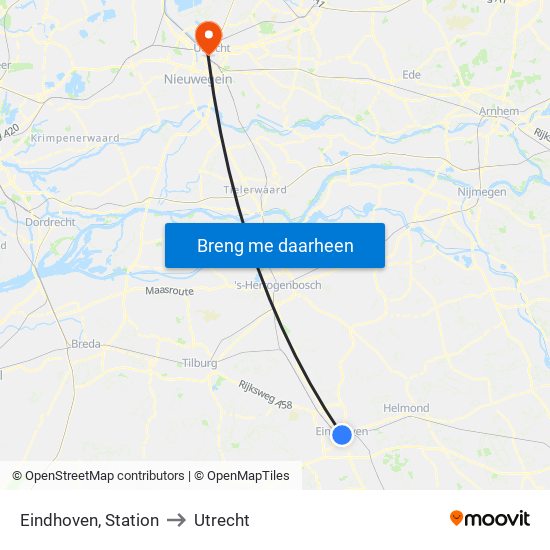 Eindhoven, Station to Utrecht map