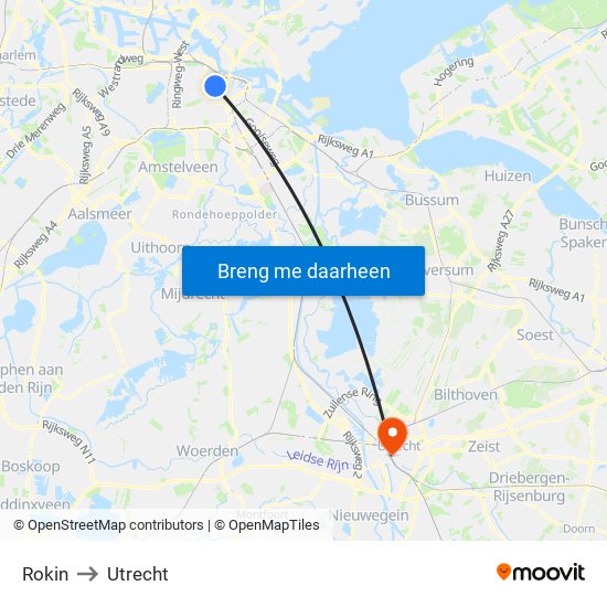 Rokin to Utrecht map