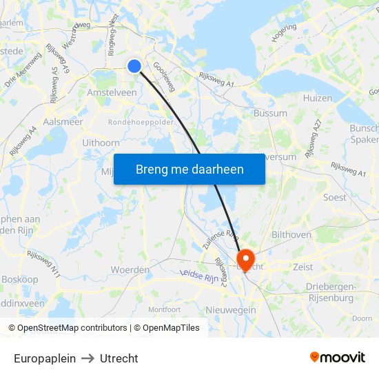 Europaplein to Utrecht map