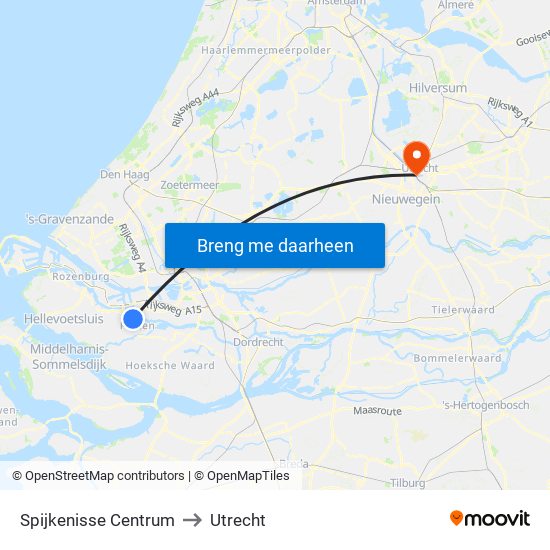 Spijkenisse Centrum to Utrecht map