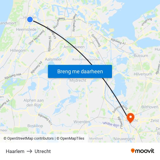 Haarlem to Utrecht map