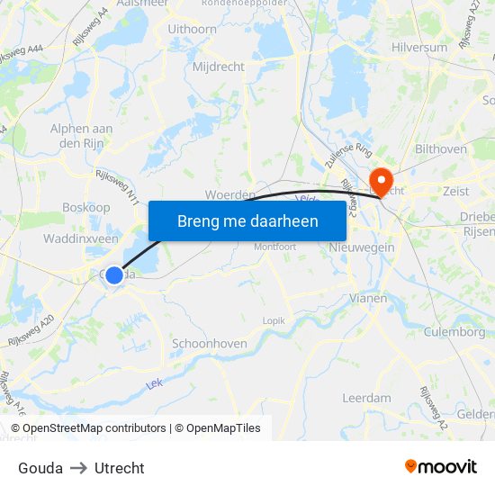 Gouda to Utrecht map