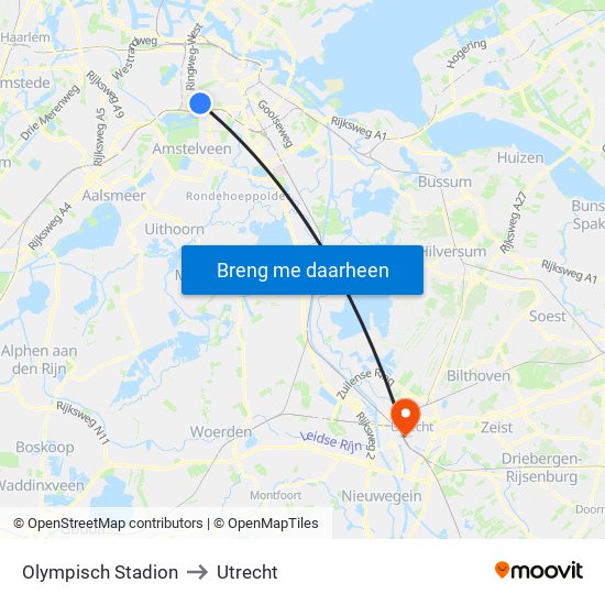 Olympisch Stadion to Utrecht map