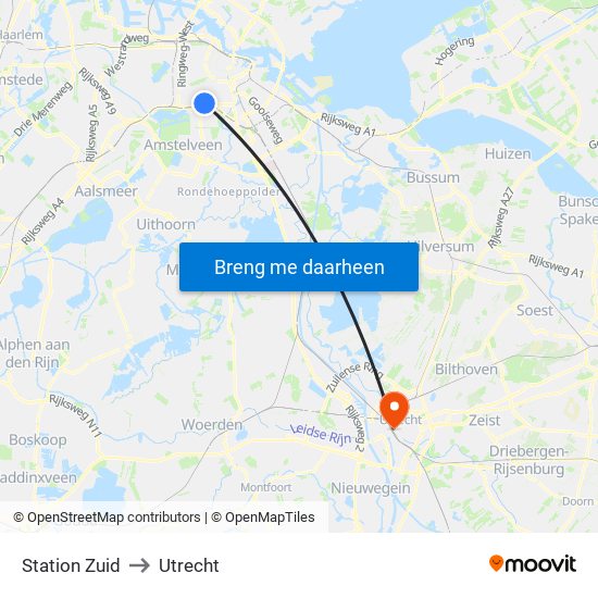 Station Zuid to Utrecht map