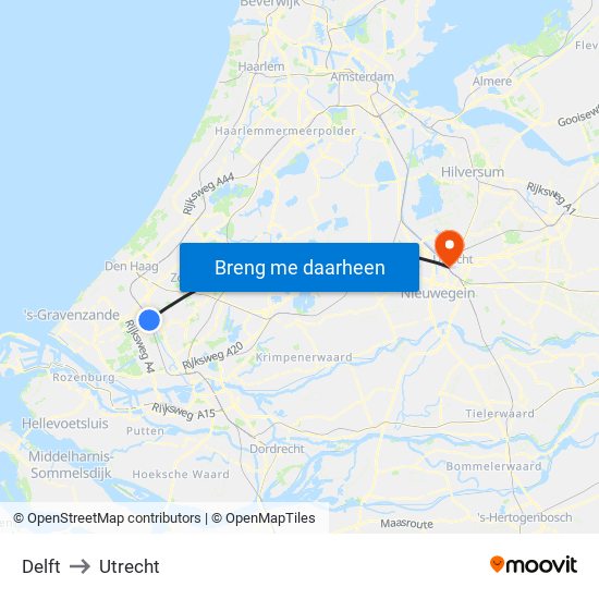 Delft to Utrecht map