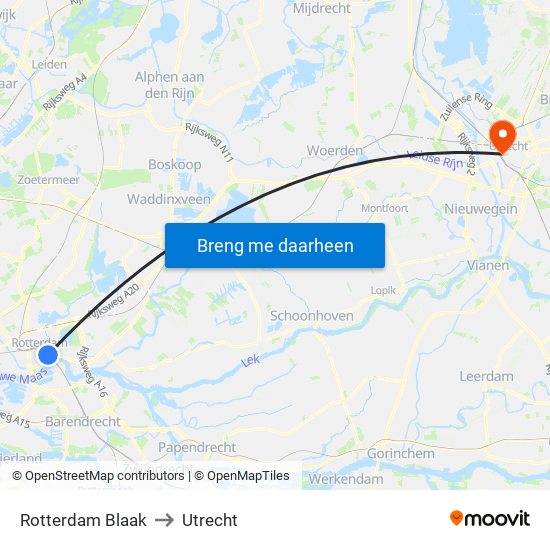 Rotterdam Blaak to Utrecht map