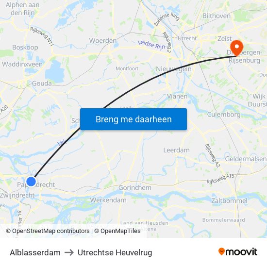 Alblasserdam to Utrechtse Heuvelrug map