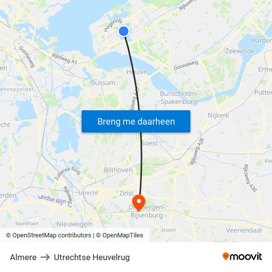 Almere to Utrechtse Heuvelrug map