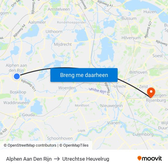 Alphen Aan Den Rijn to Utrechtse Heuvelrug map