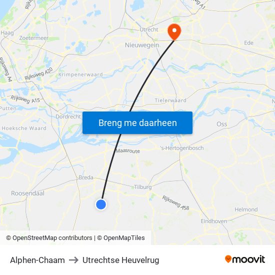 Alphen-Chaam to Utrechtse Heuvelrug map