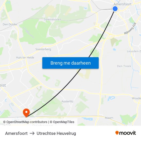Amersfoort to Utrechtse Heuvelrug map