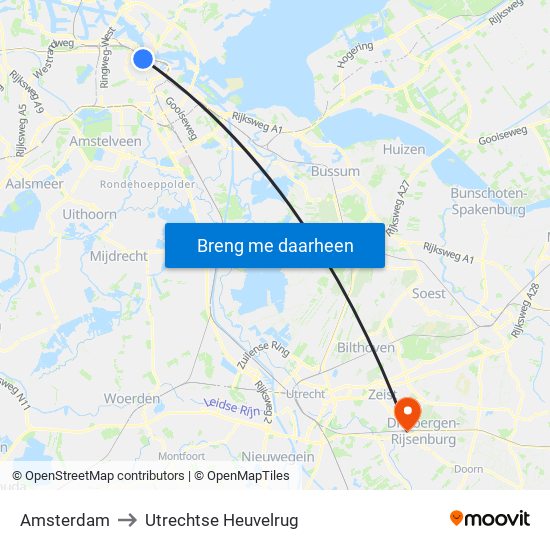 Amsterdam to Utrechtse Heuvelrug map
