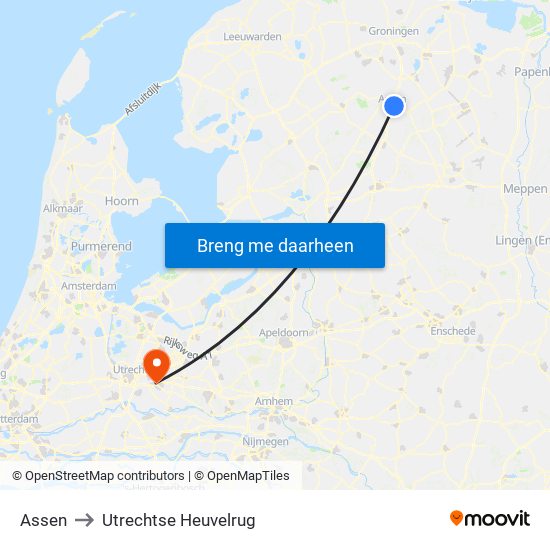 Assen to Utrechtse Heuvelrug map
