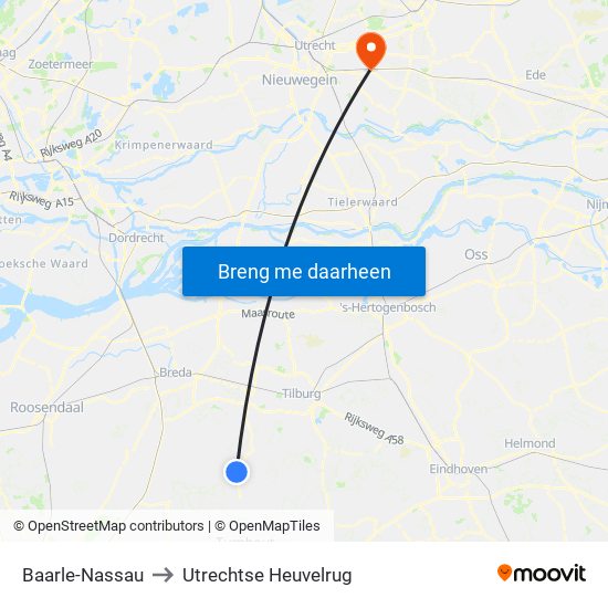 Baarle-Nassau to Utrechtse Heuvelrug map