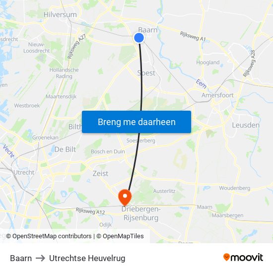 Baarn to Utrechtse Heuvelrug map