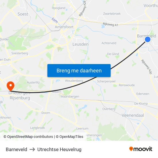 Barneveld to Utrechtse Heuvelrug map