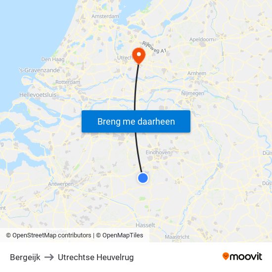 Bergeijk to Utrechtse Heuvelrug map