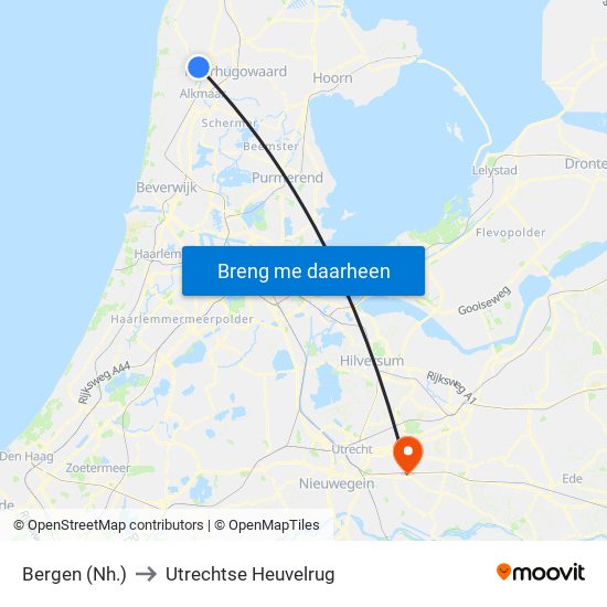 Bergen (Nh.) to Utrechtse Heuvelrug map