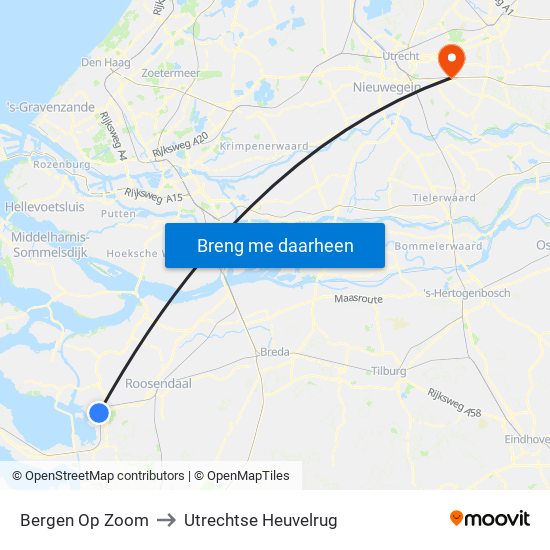 Bergen Op Zoom to Utrechtse Heuvelrug map