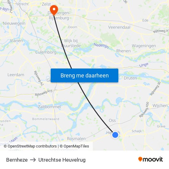 Bernheze to Utrechtse Heuvelrug map