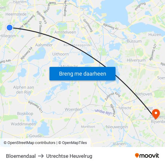 Bloemendaal to Utrechtse Heuvelrug map