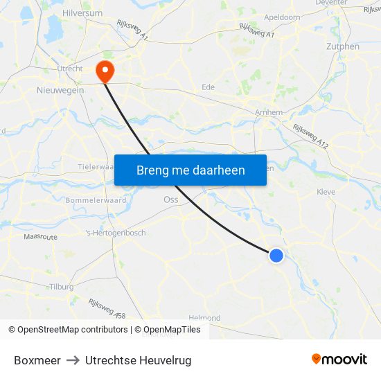Boxmeer to Utrechtse Heuvelrug map