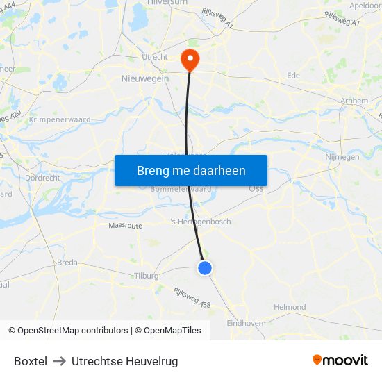 Boxtel to Utrechtse Heuvelrug map