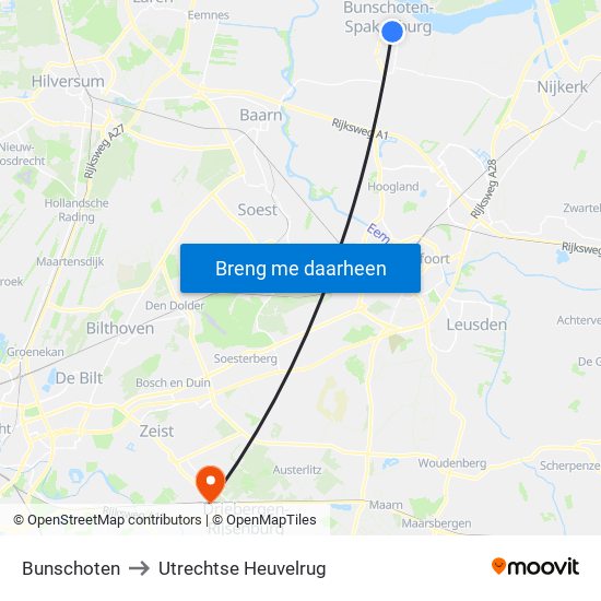Bunschoten to Utrechtse Heuvelrug map